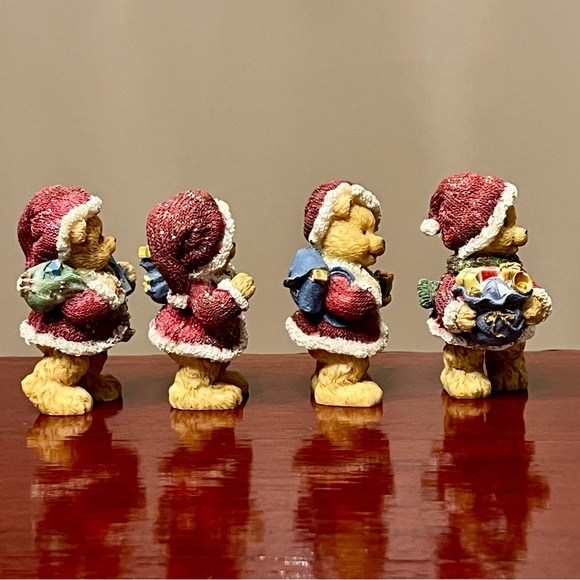 Vintage Home Interiors Christmas Santa Teddy Bear Figurines Textured Set of 4 - Picture 5 of 6